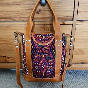Beautiful Handwoven Leather Trim Bucket Bag